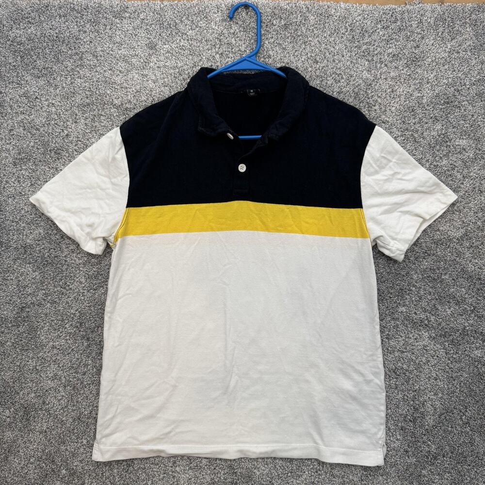 Banana Republic Rugby Polo Shirt Mens Medium Black Yellow White Stripe Cotton BR